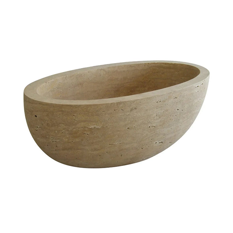 Classic Beige Natural Stone Ellipse Shape Hand-Carved Unique Travertine Bathtub(W)70" (L)35" (H)20" by GobekDesign