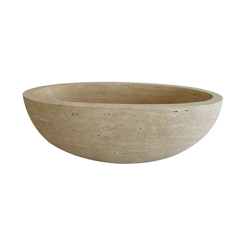 Classic Beige Natural Stone Ellipse Shape Hand-Carved Unique Travertine Bathtub(W)70" (L)35" (H)20" by GobekDesign