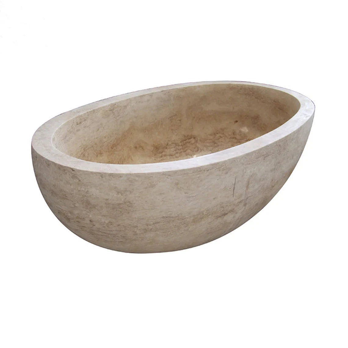 Classic Beige Natural Stone Ellipse Shape Hand-Carved Unique Travertine Bathtub(W)70" (L)35" (H)20" by GobekDesign