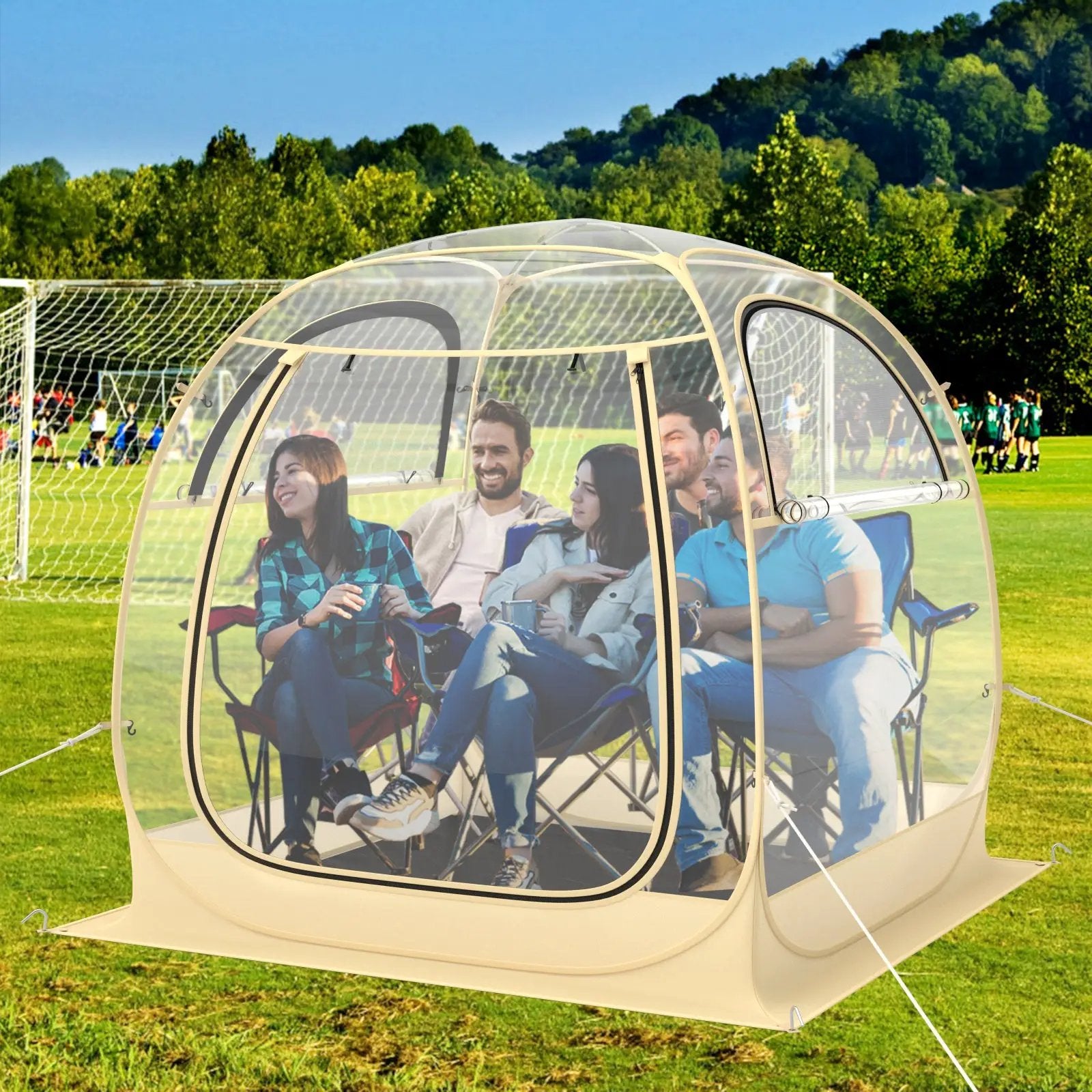 Instant Pop up Sports Tent with Carrying Bag and Floor Mat for 1-2/5-6 People by DirectDeals