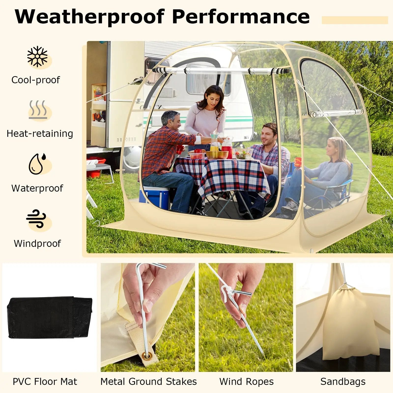 Instant Pop up Sports Tent with Carrying Bag and Floor Mat for 1-2/5-6 People by DirectDeals