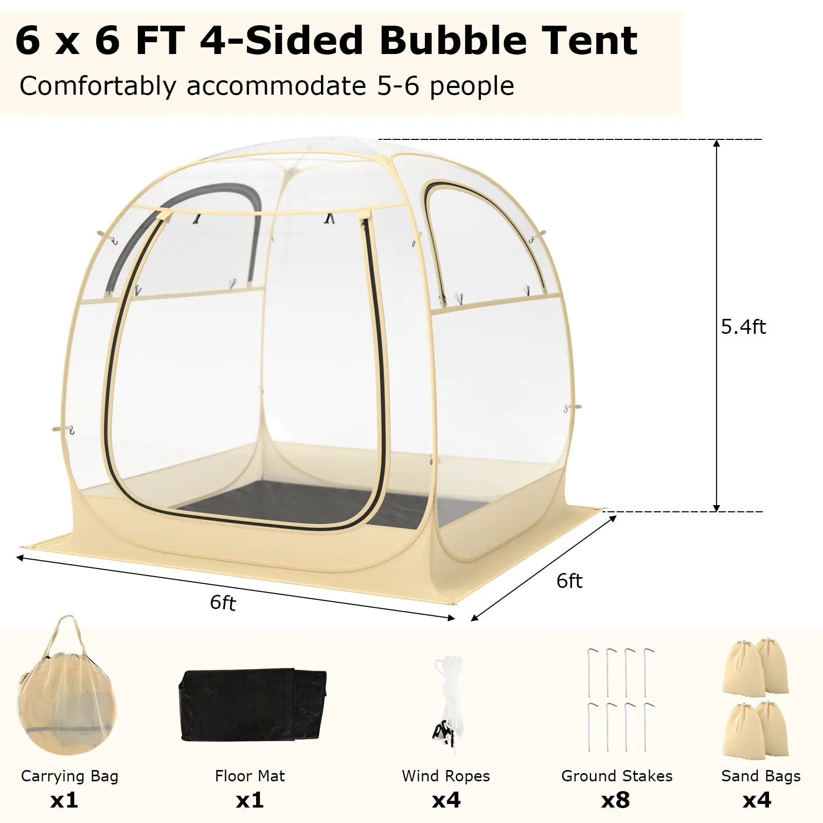 Instant Pop up Sports Tent with Carrying Bag and Floor Mat for 1-2/5-6 People by DirectDeals