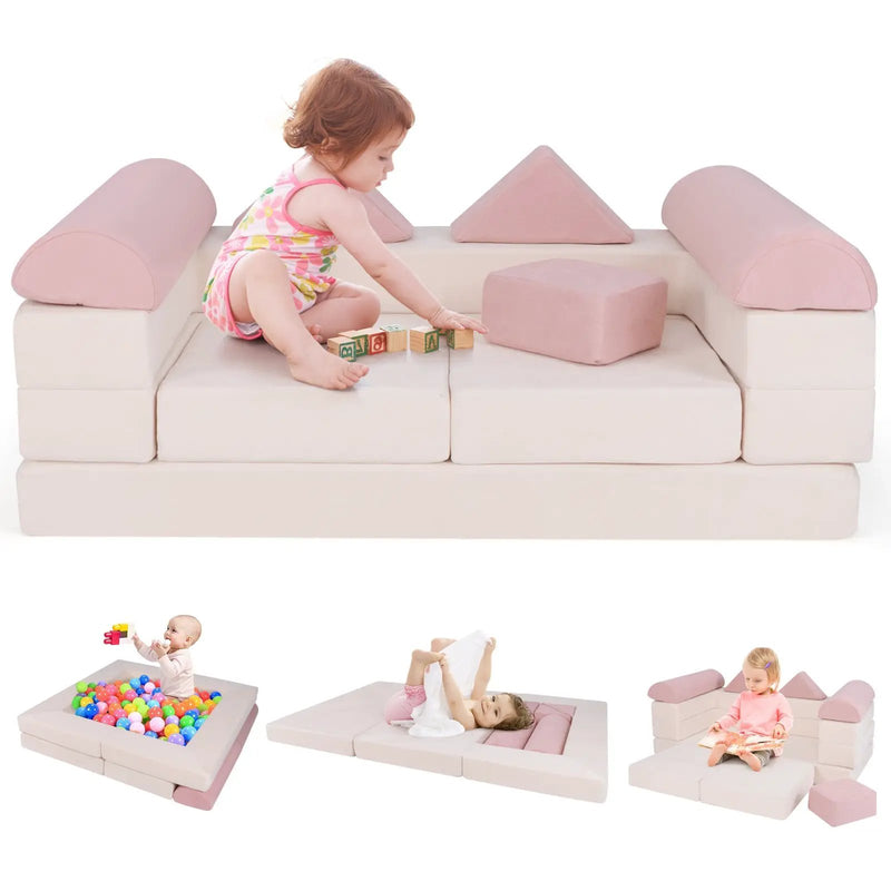 9-Piece Climb and Crawl Foam and Floor Playset with Breathable Suede Fabric by DirectDeals