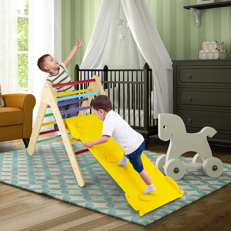 3-in-1 Wooden Climbing Triangle Set Triangle Climber with Ramp by DirectDeals