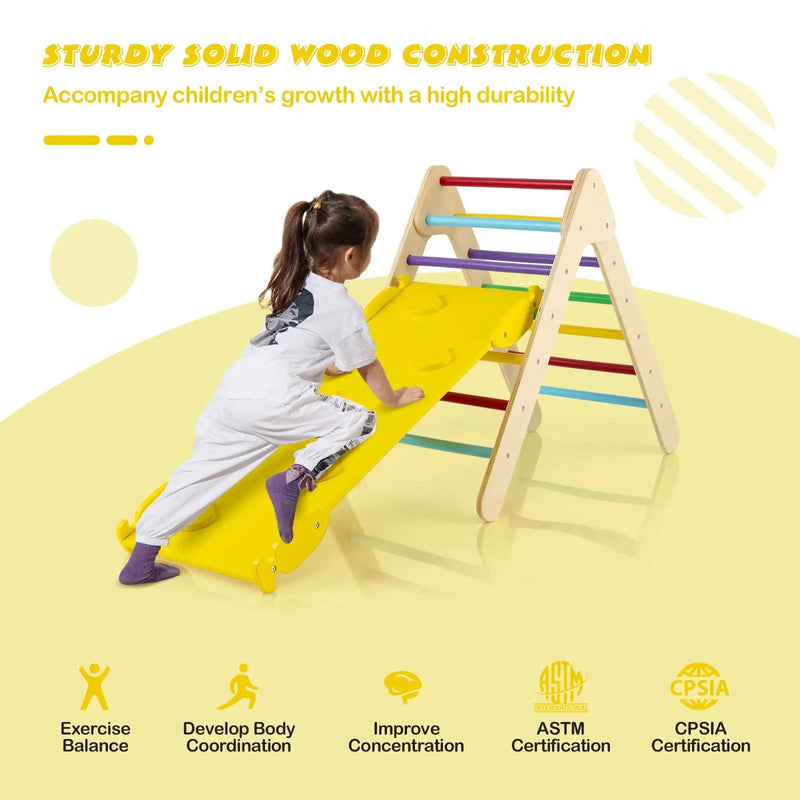 3-in-1 Wooden Climbing Triangle Set Triangle Climber with Ramp by DirectDeals