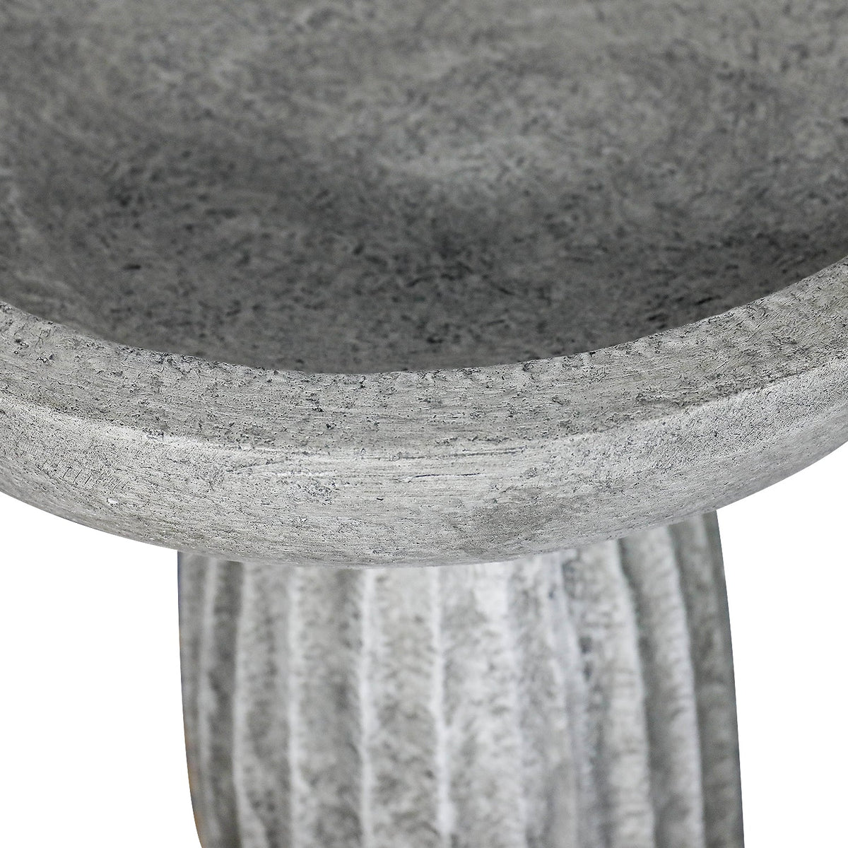 Concrete Bird Bath for Garden Fluted Flare 24 Inch, close-up of the surface