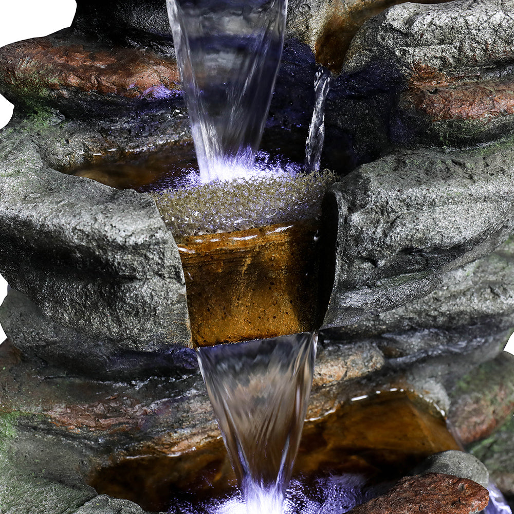 Resin Stacked Rock Outdoor Fountain 32 Inch Lit Water, close-up of the surface