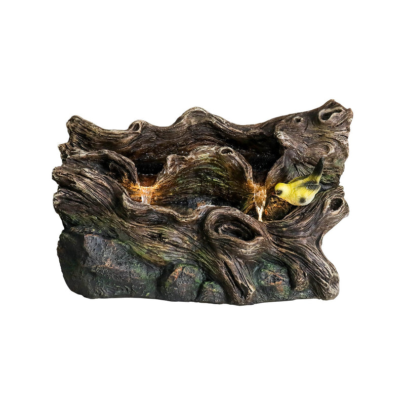 Resin Small Outdoor Water Fountain Fallen Log Form, close-up of the surface