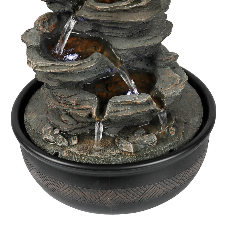 Resin 6 Tier Slate Tabletop Water Fountain 15 Inch LED, close-up of the surface