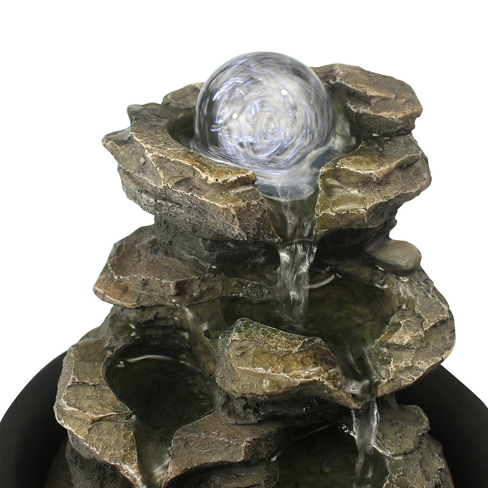 Resin Spinning Orb Tabletop Fountain 8 Inch Color LED, close-up of the surface