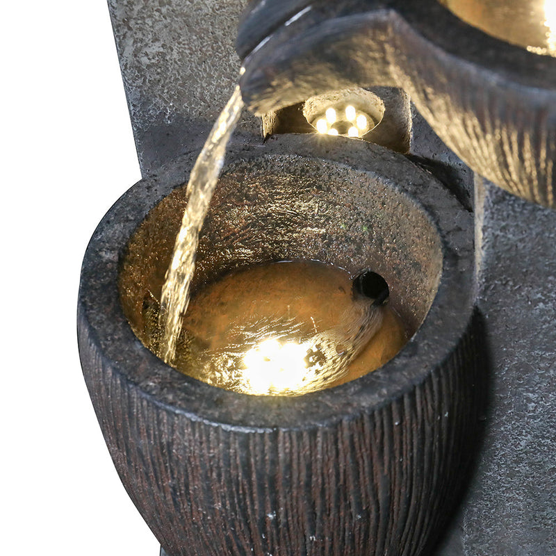 Resin Tiered Fountain Stacked Pots with LED, close-up of the surface