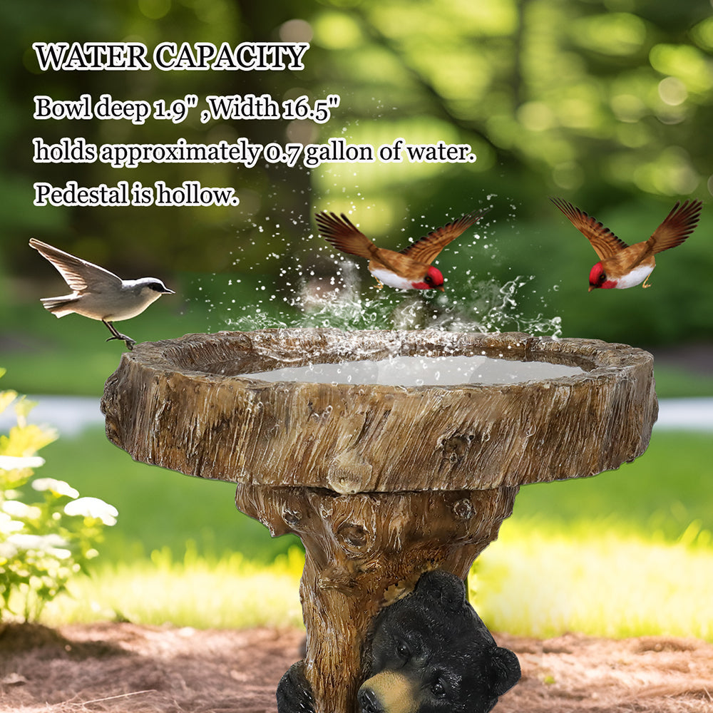 Concrete Bear Bird Bath Cub Climbing Stump 23 Inch, close-up of the surface