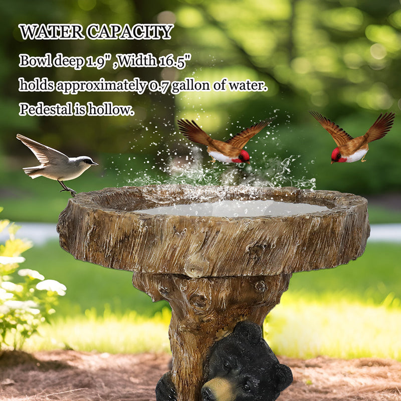 Concrete Bear Bird Bath Cub Climbing Stump 23 Inch, close-up of the surface