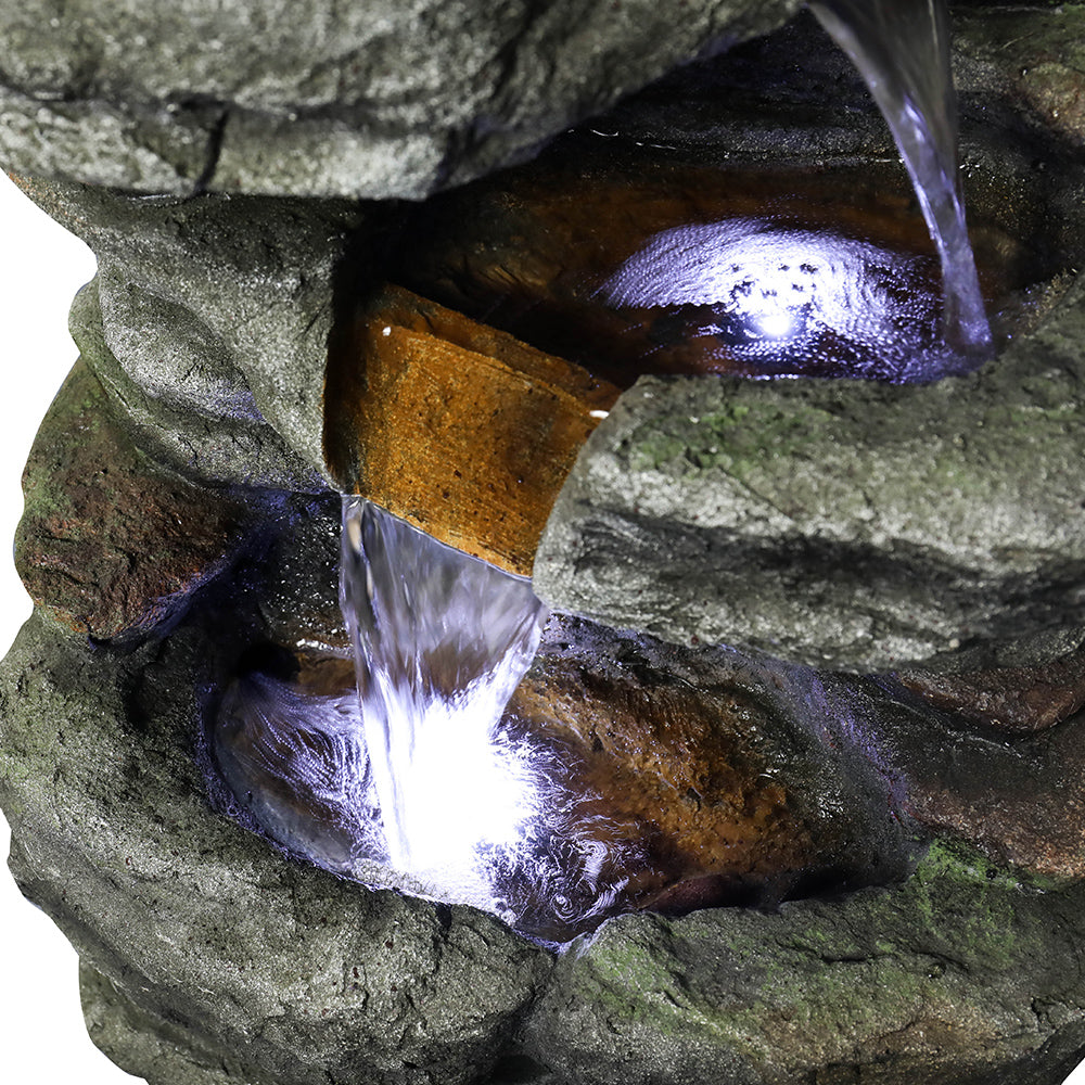 Resin Stacked Rock Outdoor Fountain 32 Inch Lit Water, close-up of the surface