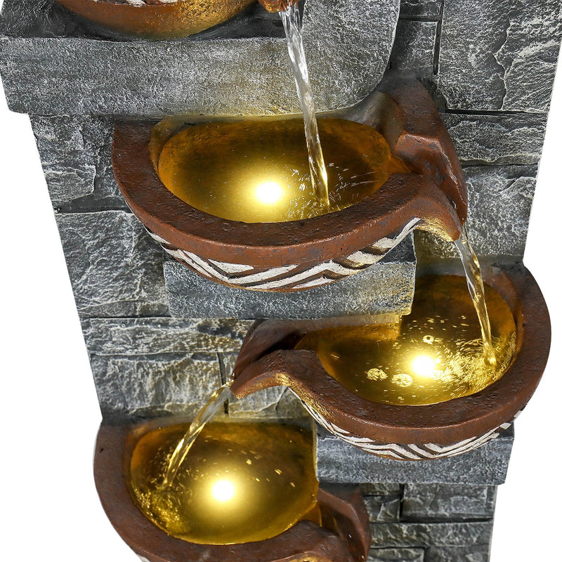 Resin Bohemian 6 Tier Tall Outdoor Water Fountain with LED, close-up of the surface