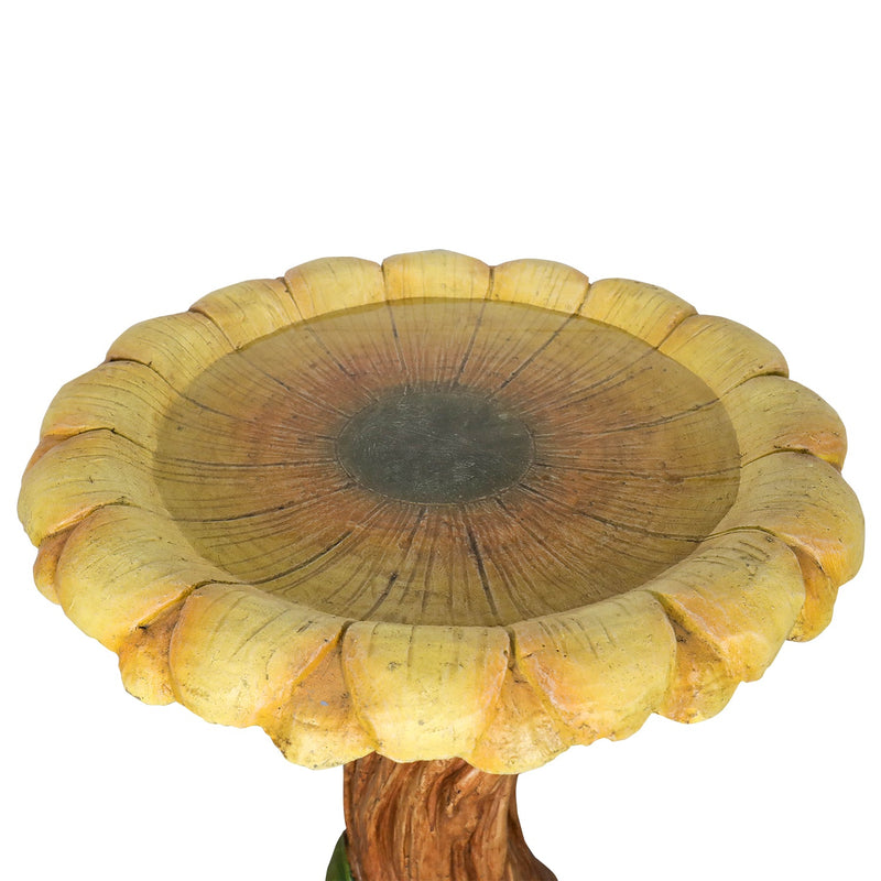 Concrete Wooden Bird Bath Sunflower on Trunk 24 Inch, close-up of the surface