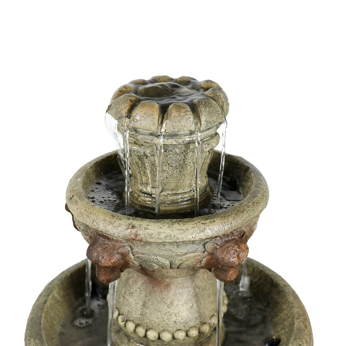 Concrete Lion Head Fountain 3 Tier Outdoor, close-up of the surface