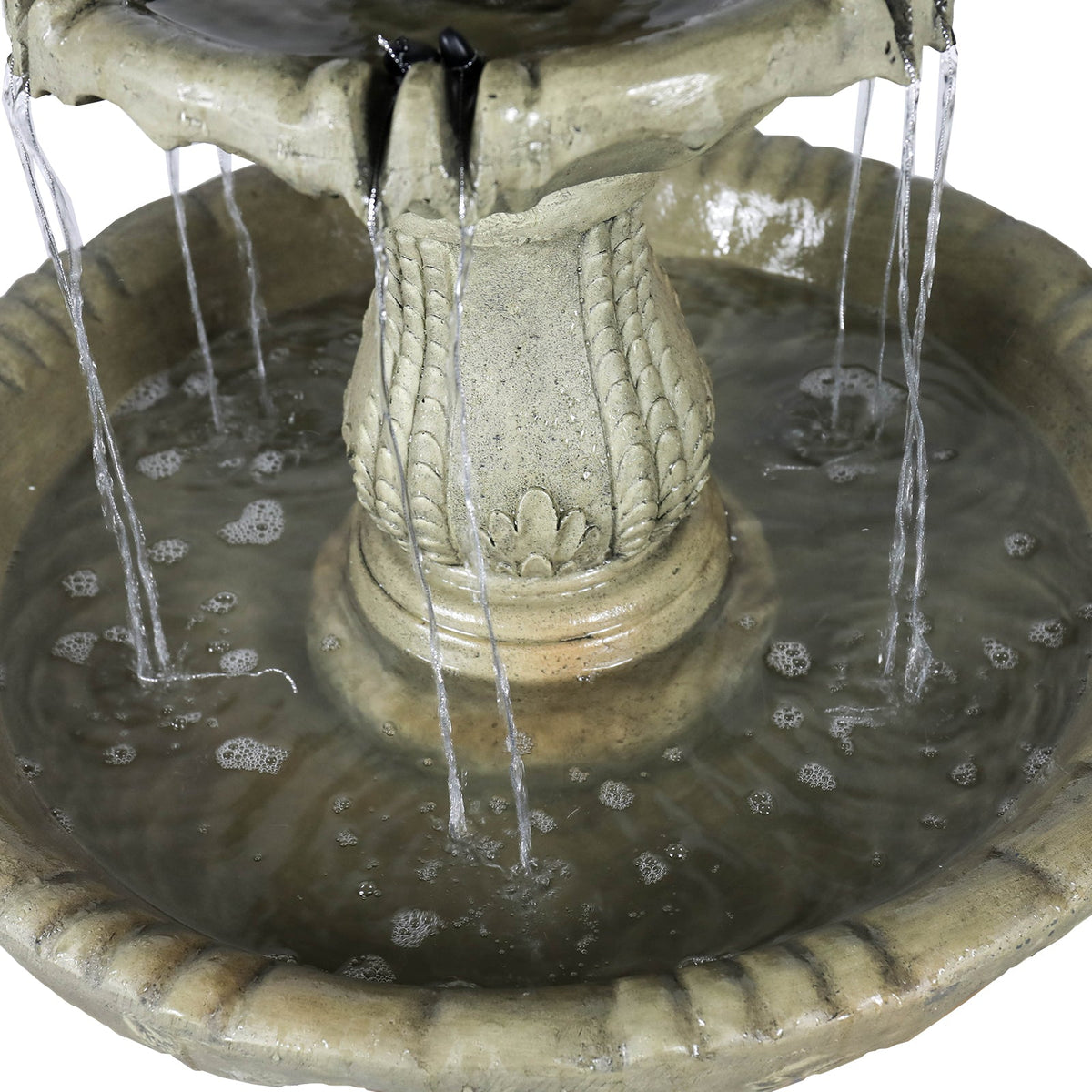 Concrete Water Fountain Pedestal Scalloped 3 Tier, close-up of the surface