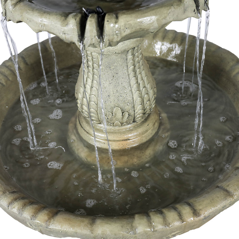 Concrete Water Fountain Pedestal Scalloped 3 Tier, close-up of the surface