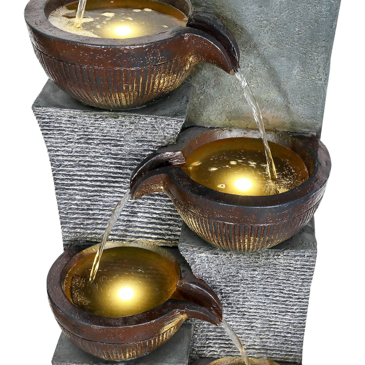 Resin 6 Tier Outdoor Water Fountain Pottery Bowls 53 in, close-up of the surface