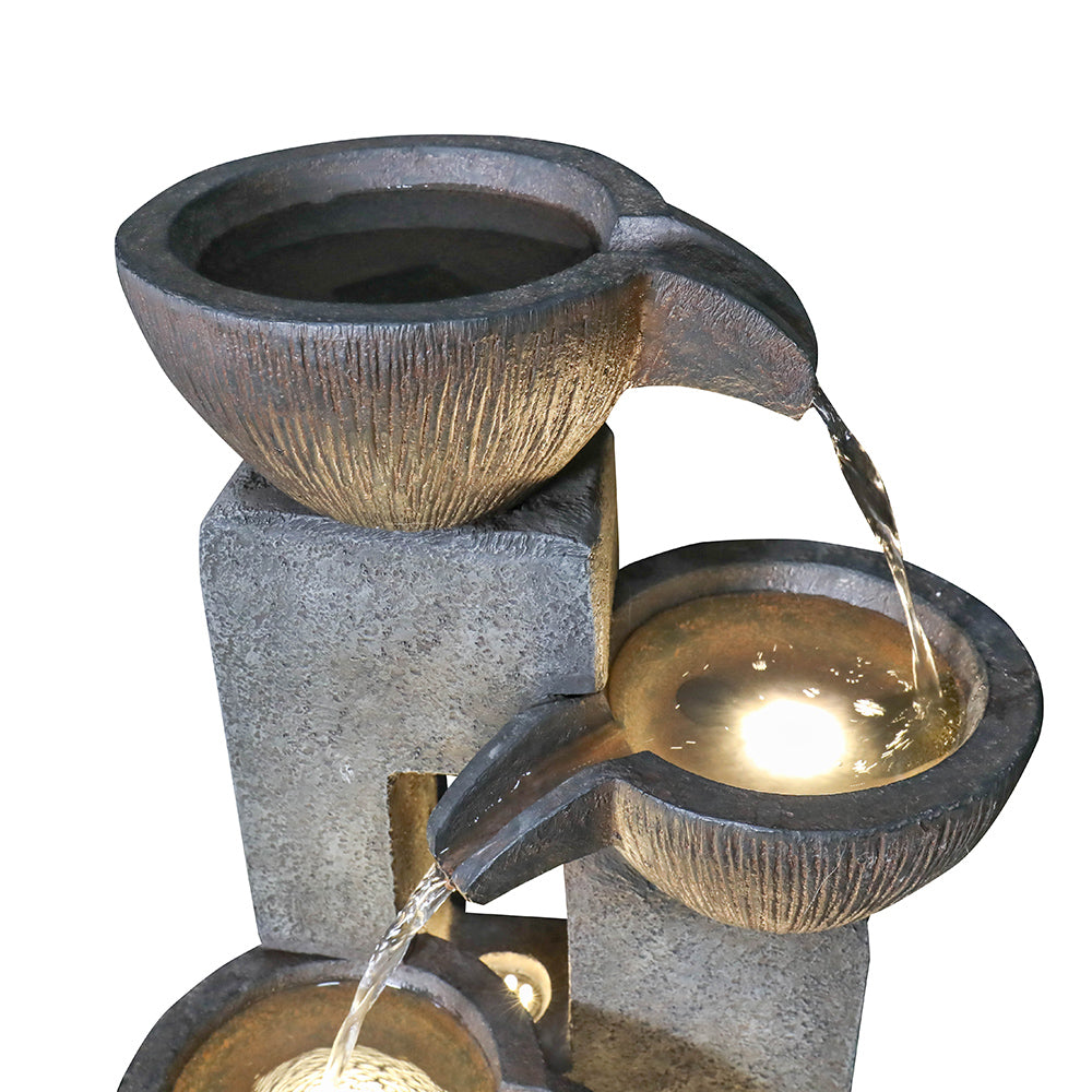 Resin Tiered Fountain Stacked Pots with LED, close-up of the surface