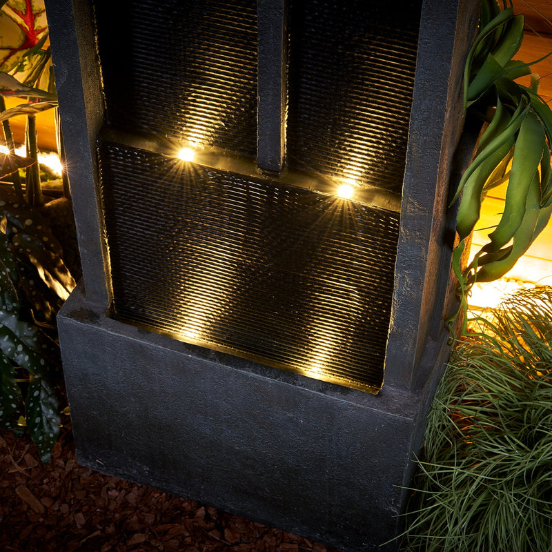 Resin Ribbed Slate Outdoor Water Fountain Quiet 50 in, close-up of the surface