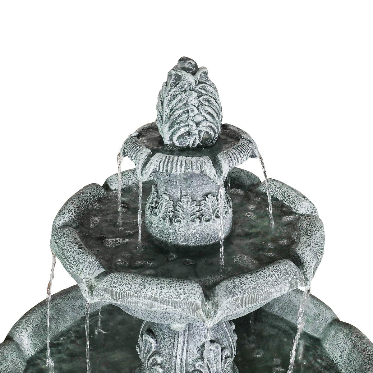 Concrete Pedestal Fountain Ornate 3 Tier Outdoor, close-up of the surface