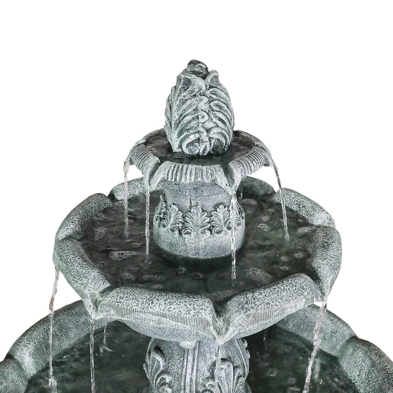 Concrete Pedestal Fountain Ornate 3 Tier Outdoor, close-up of the surface