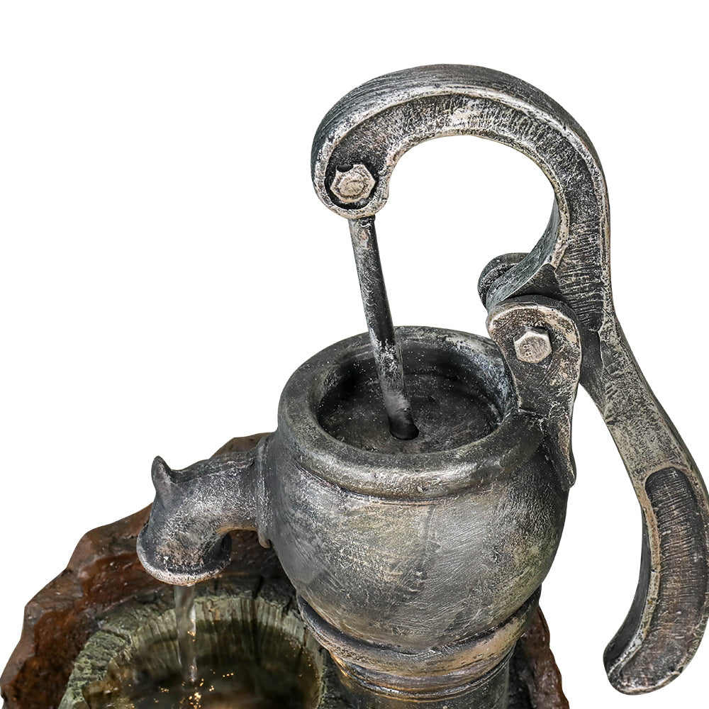 Resin Hand Pump Barrel Farmhouse Outdoor Fountain 32 in, close-up of the surface