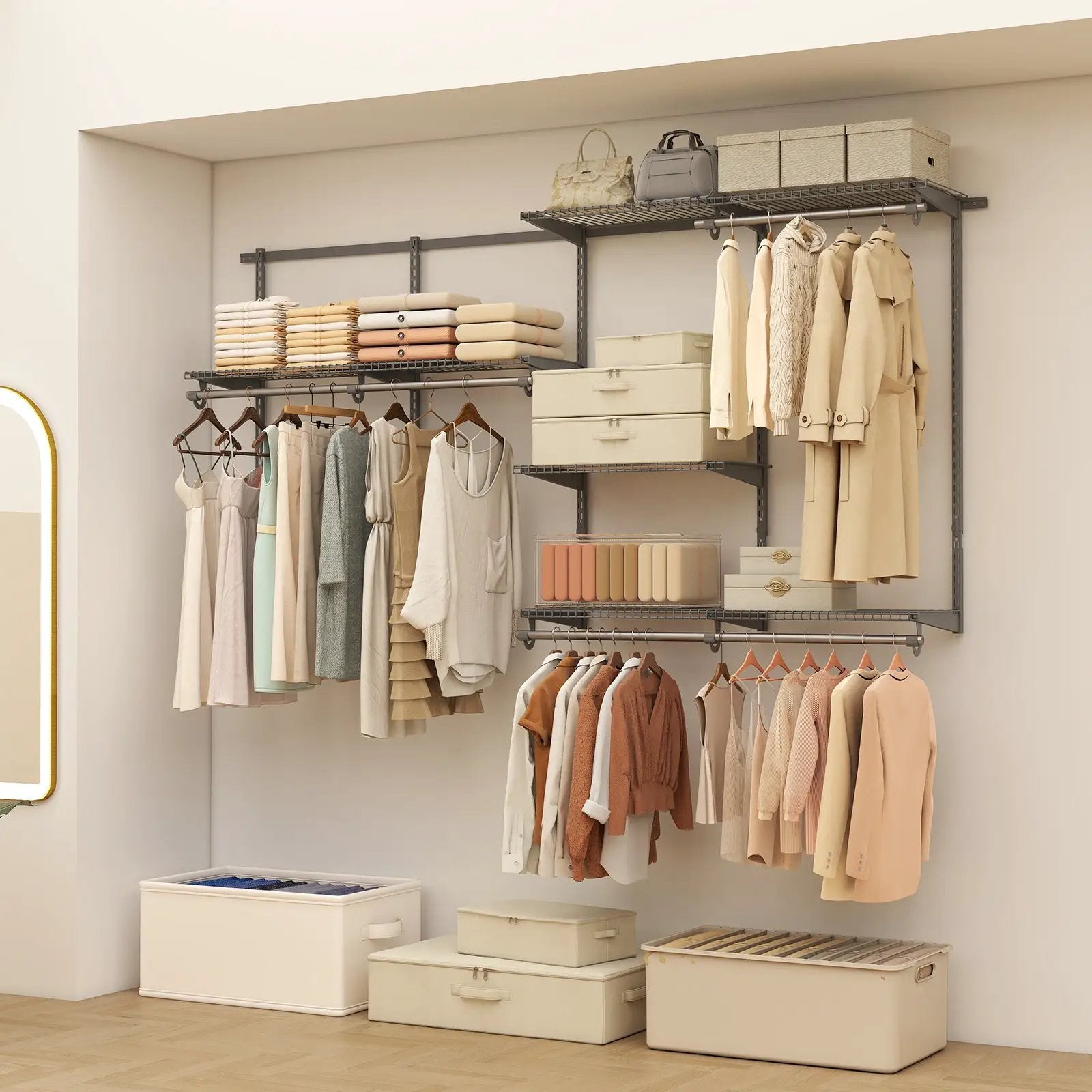 Closet System 4-8 FT Wall-Mounted Closet Shelves and Rod by DirectDeals