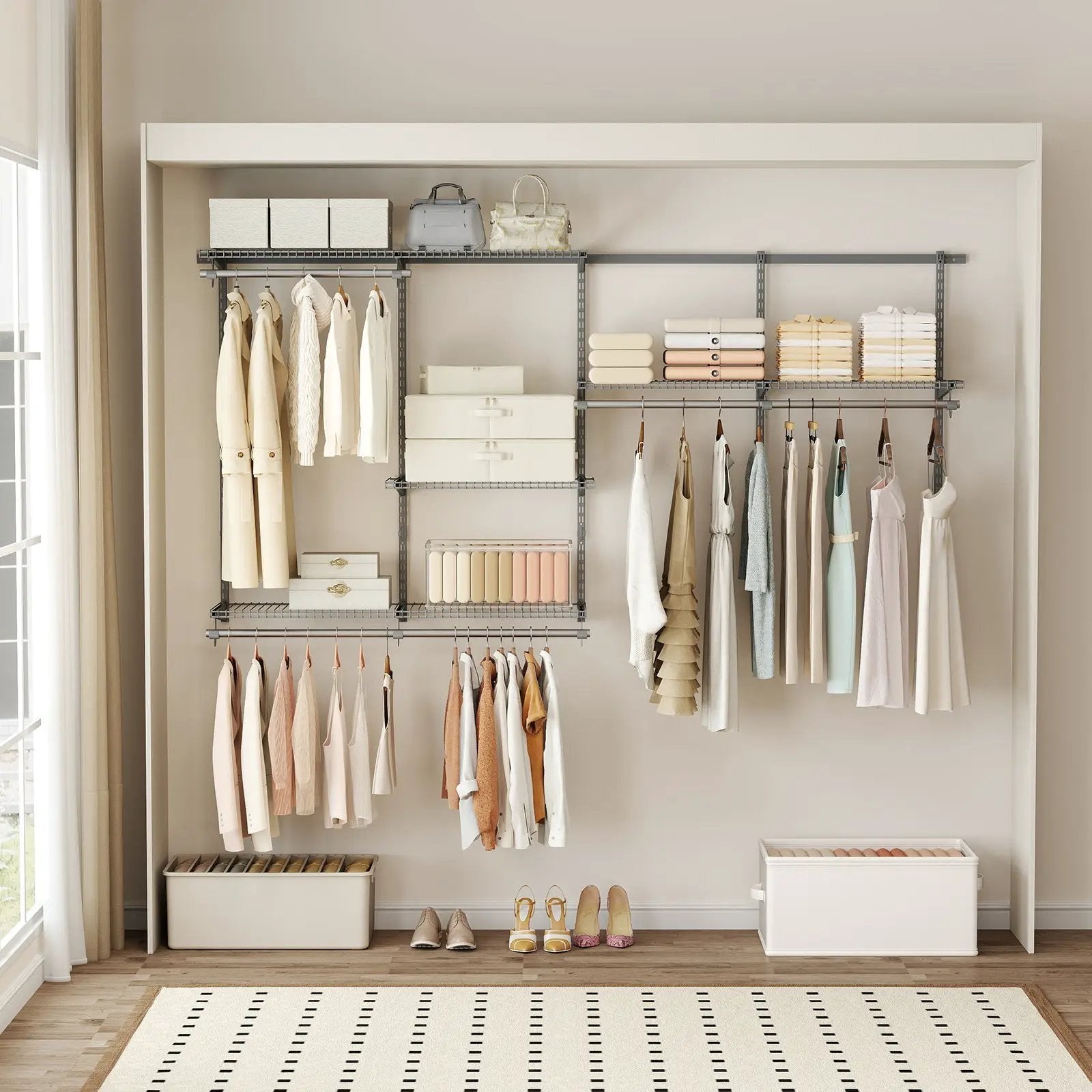 Closet System 4-8 FT Wall-Mounted Closet Shelves and Rod by DirectDeals