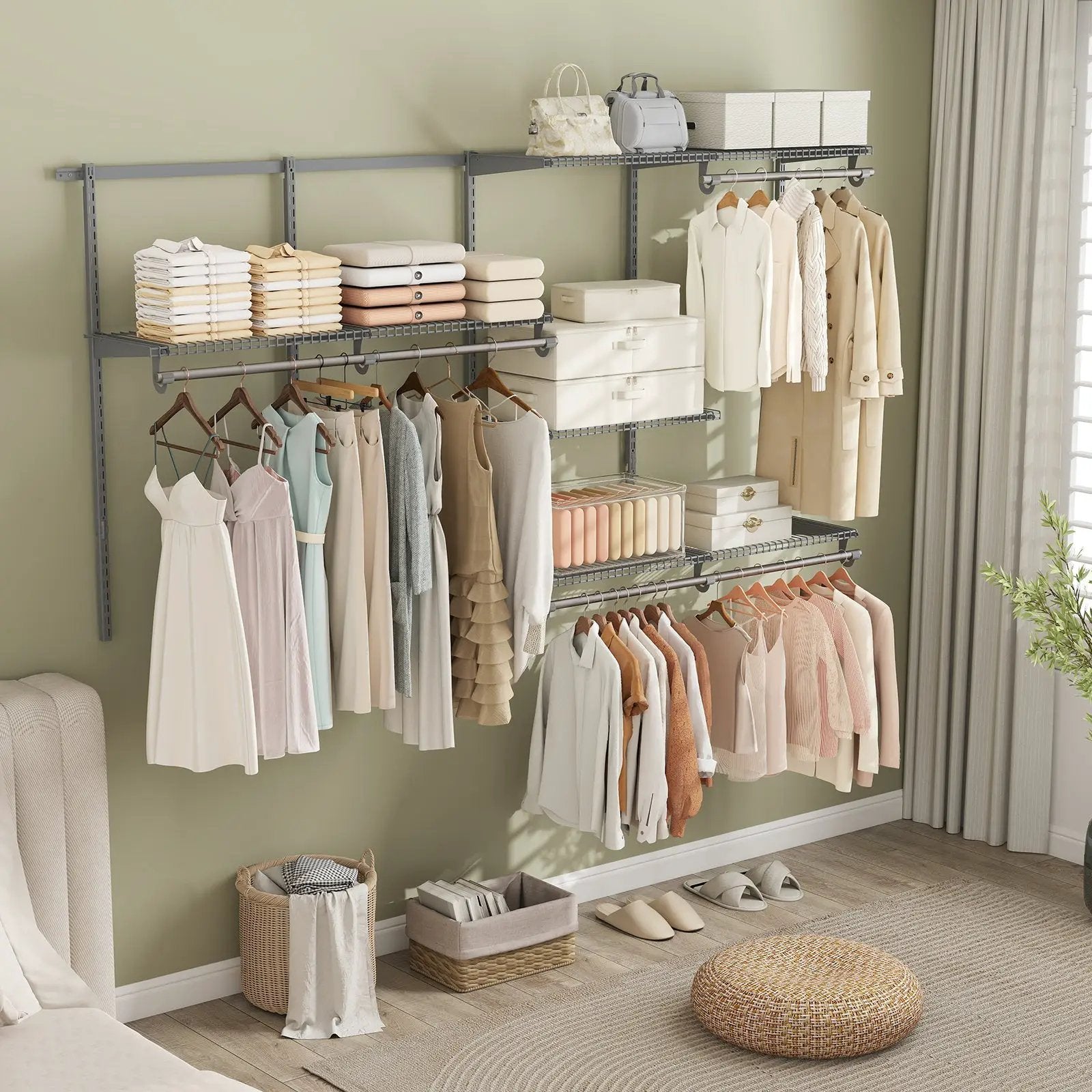 Closet System 4-8 FT Wall-Mounted Closet Shelves and Rod by DirectDeals