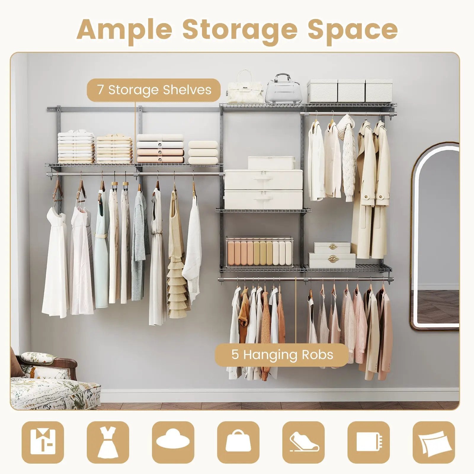 Closet System 4-8 FT Wall-Mounted Closet Shelves and Rod by DirectDeals