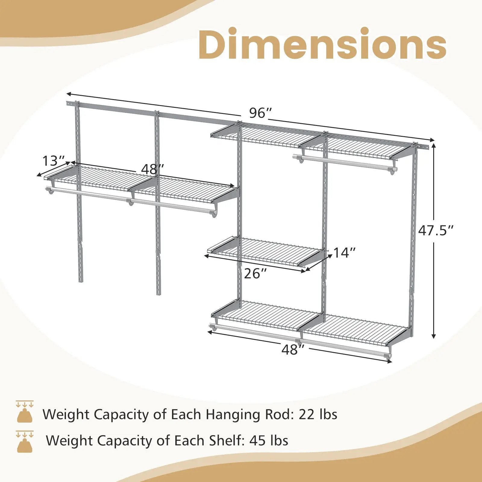 Closet System 4-8 FT Wall-Mounted Closet Shelves and Rod by DirectDeals
