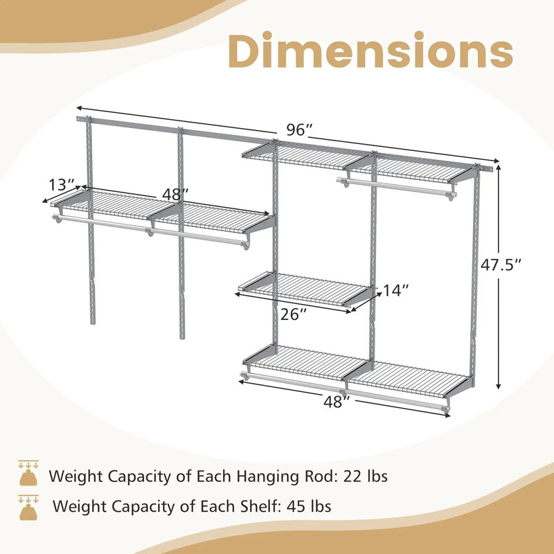 Closet System 4-8 FT Wall-Mounted Closet Shelves and Rod by DirectDeals