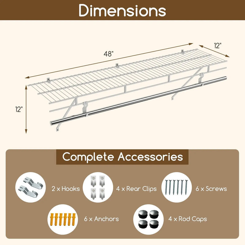 Closet Shelves Wall Mounted with Ventilated Metal Wire Shelving Kit by DirectDeals