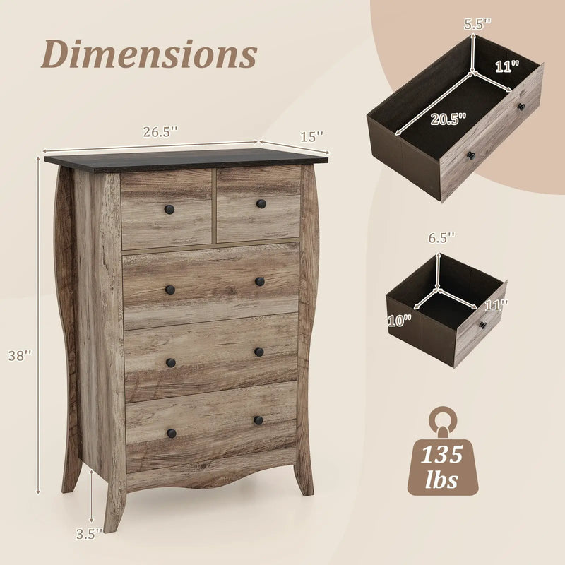 Closet Storage Organizer with 5 Folding Fabric Drawers and Anti-tipping Kit by DirectDeals