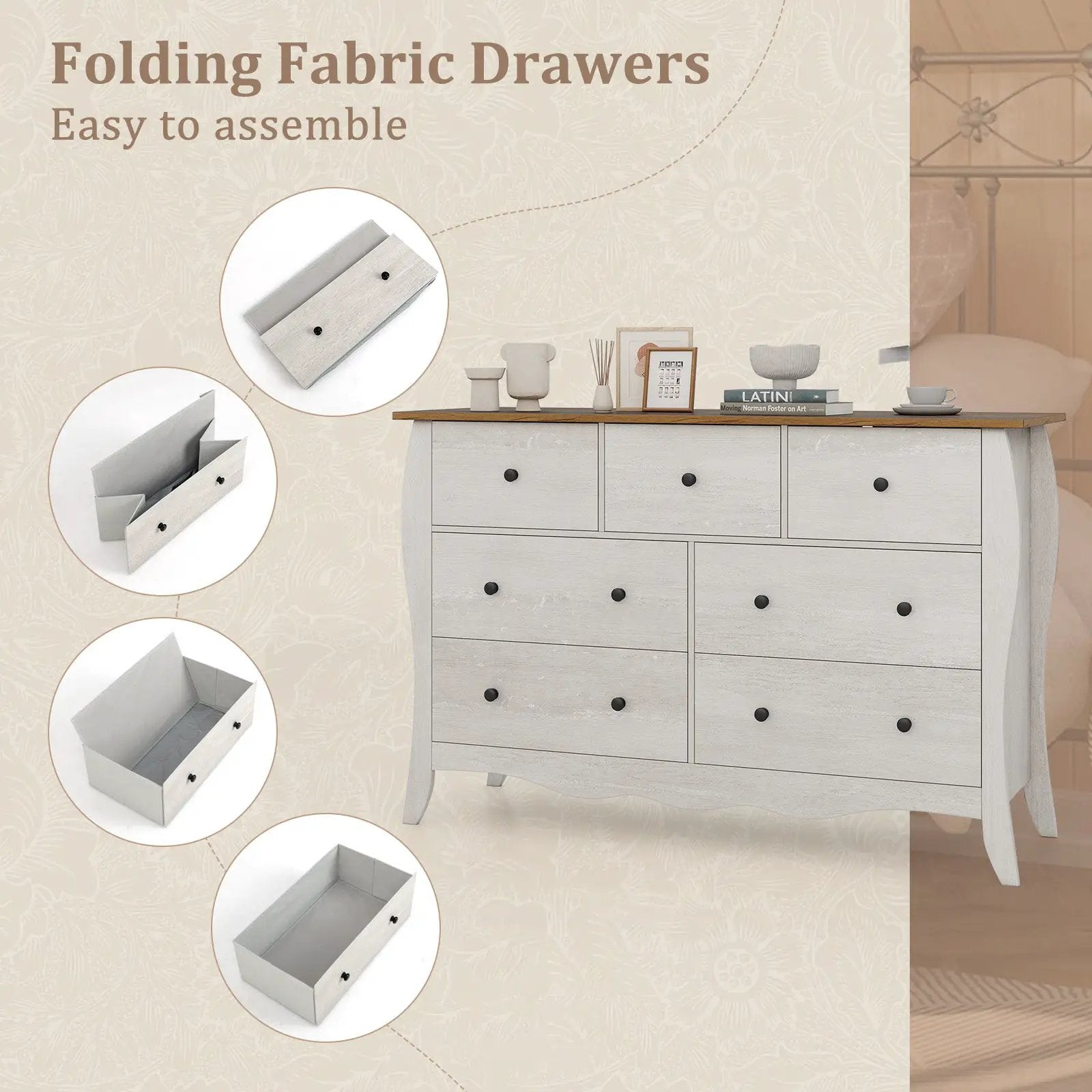 Closet Storage Organizer with 7 Folding Fabric Drawers-Gray by DirectDeals