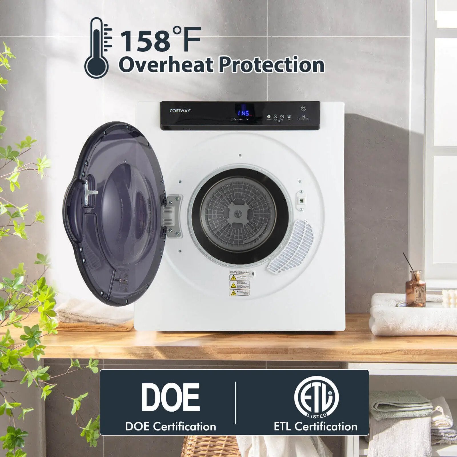 2.6 Cu.ft Compact Clothes Dryer with Touch Panel and 2 Modes by DirectDeals