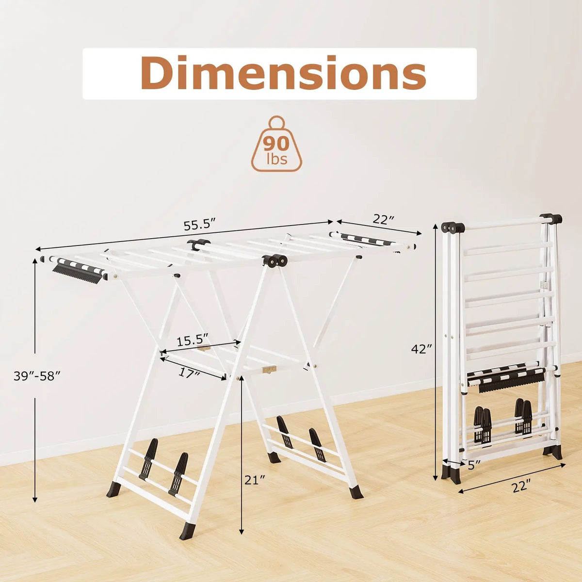 Clothes Drying Rack with Height Adjustable Wings, photo 9 of 16