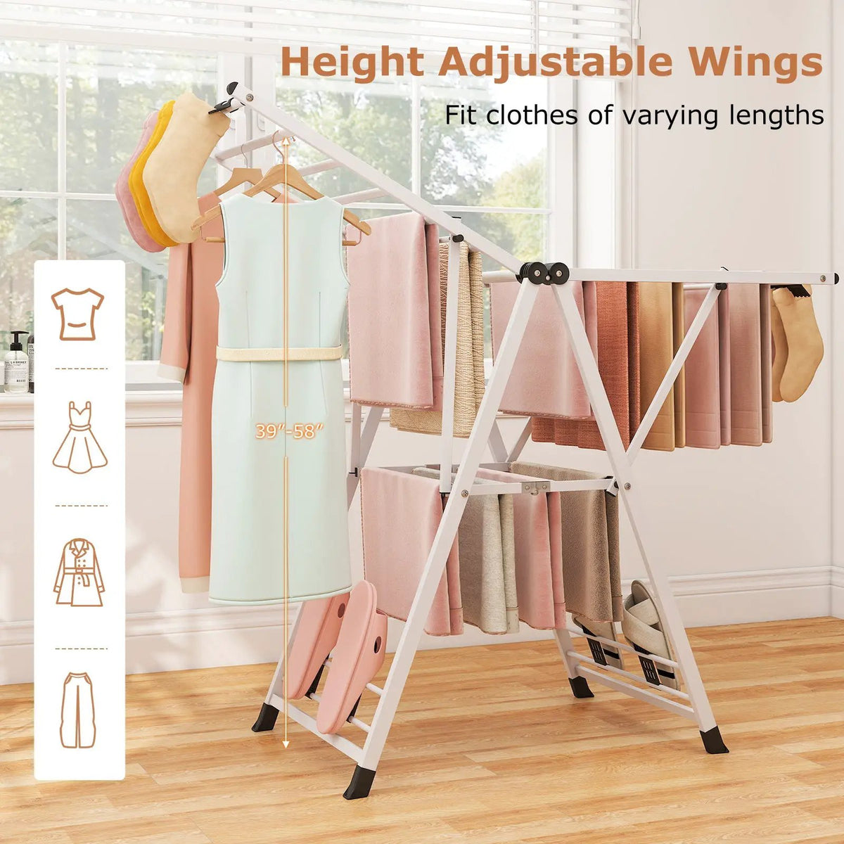 Clothes Drying Rack with Height Adjustable Wings, photo 11 of 16
