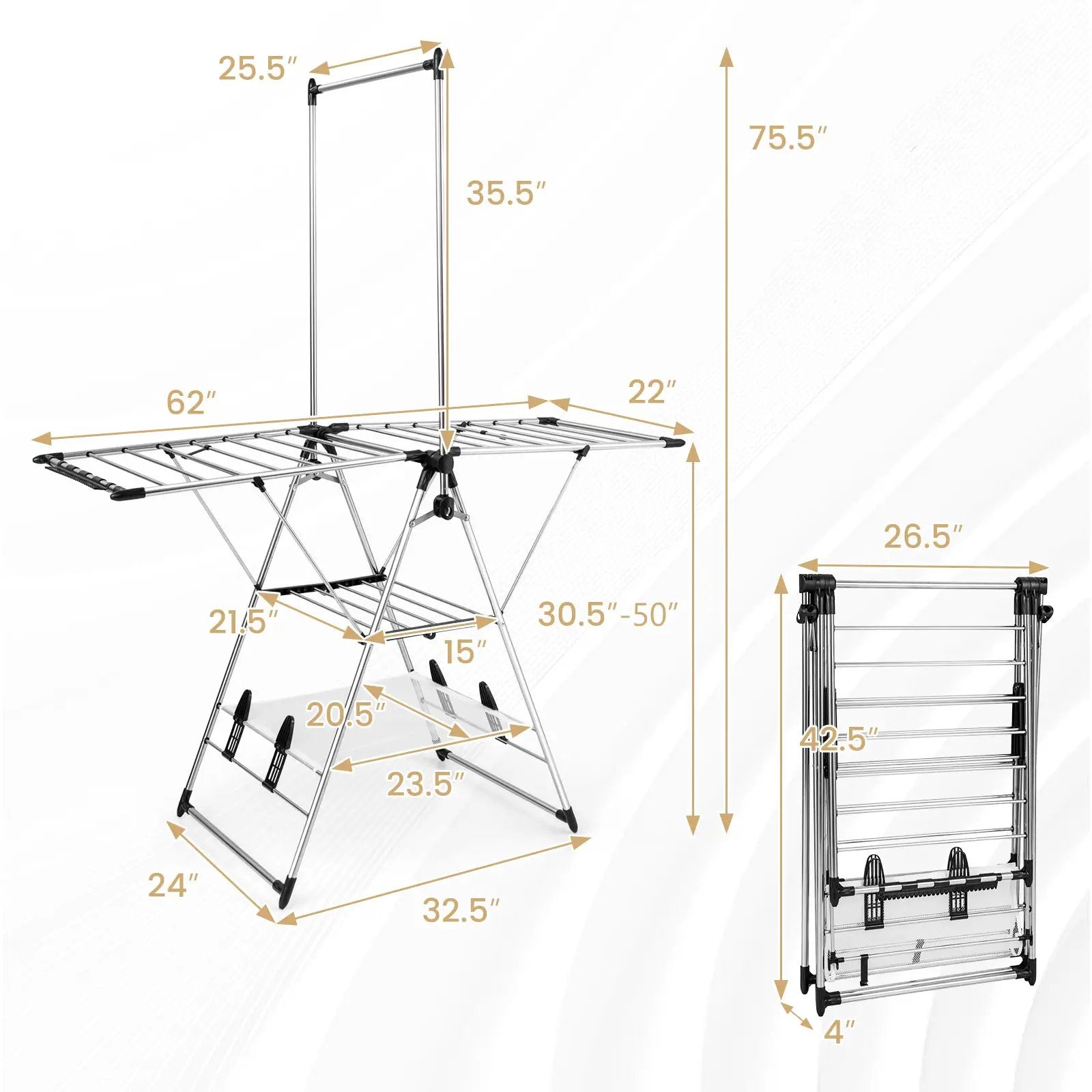Clothes Drying Rack with 6-Level Adjustable Height by DirectDeals