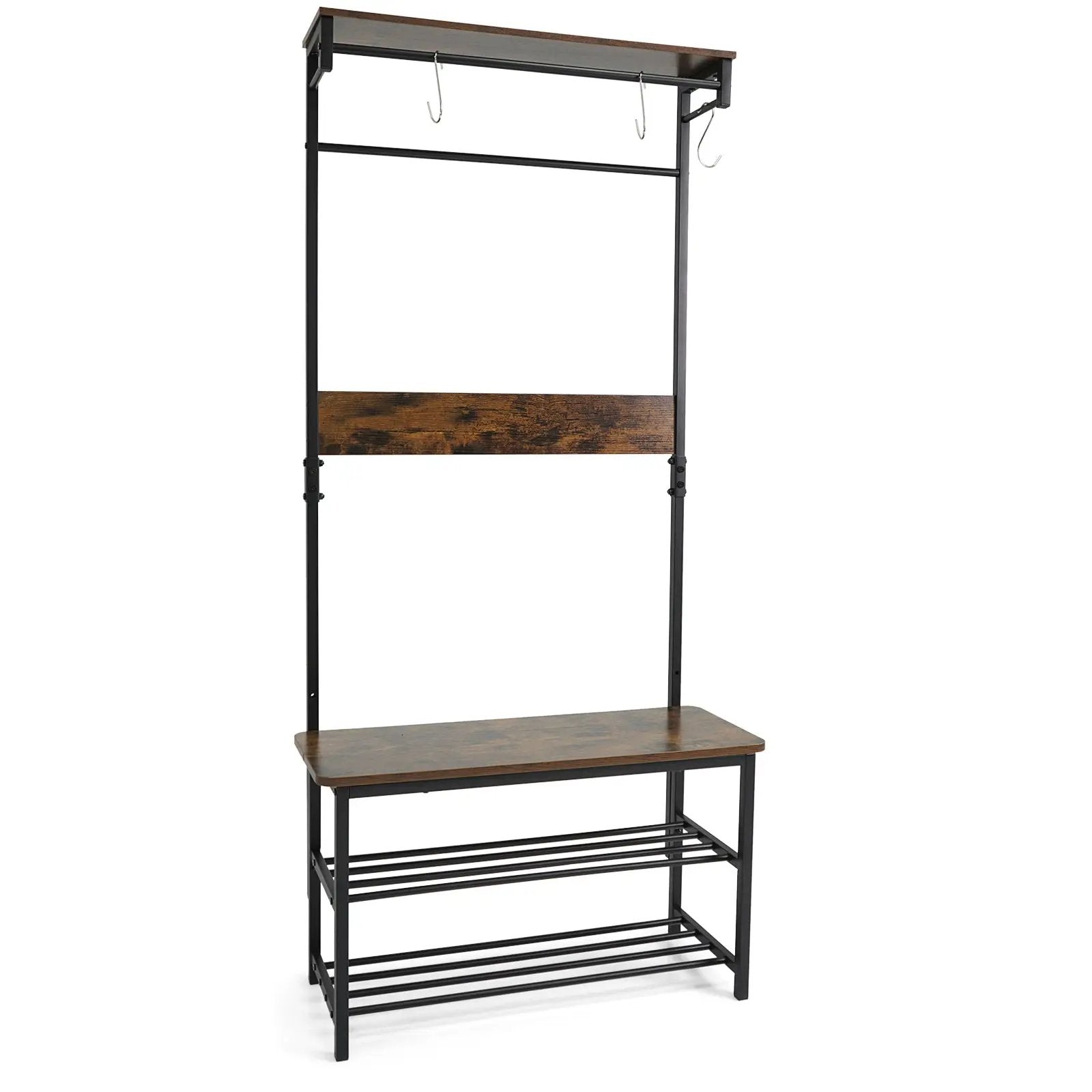 Coat Rack 4-In-1 Hall Tree with Shoe Bench and Removable Hooks-Coffee by DirectDeals