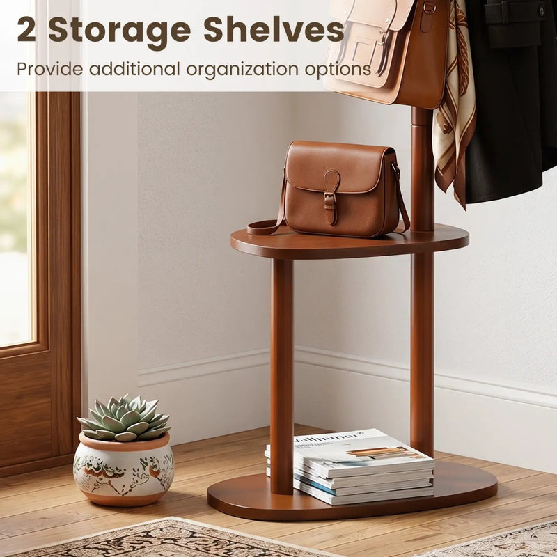 Coat Rack with 8 Hooks and 2 Shelves - Walnut Rubber Wood by DirectDeals