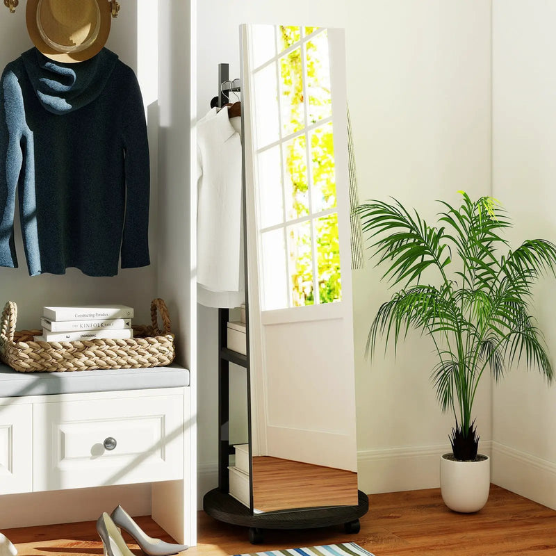 Coat Rack with Full Length Mirror Freestanding Coat Tree with 3 Hooks by DirectDeals