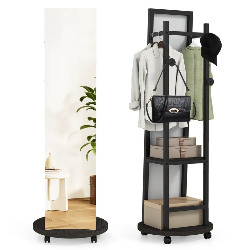 Coat Rack with Full Length Mirror Freestanding Coat Tree with 3 Hooks by DirectDeals
