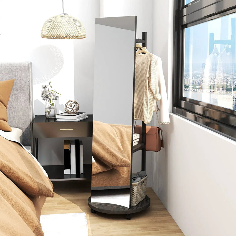 Coat Rack with Full Length Mirror Freestanding Coat Tree with 3 Hooks by DirectDeals