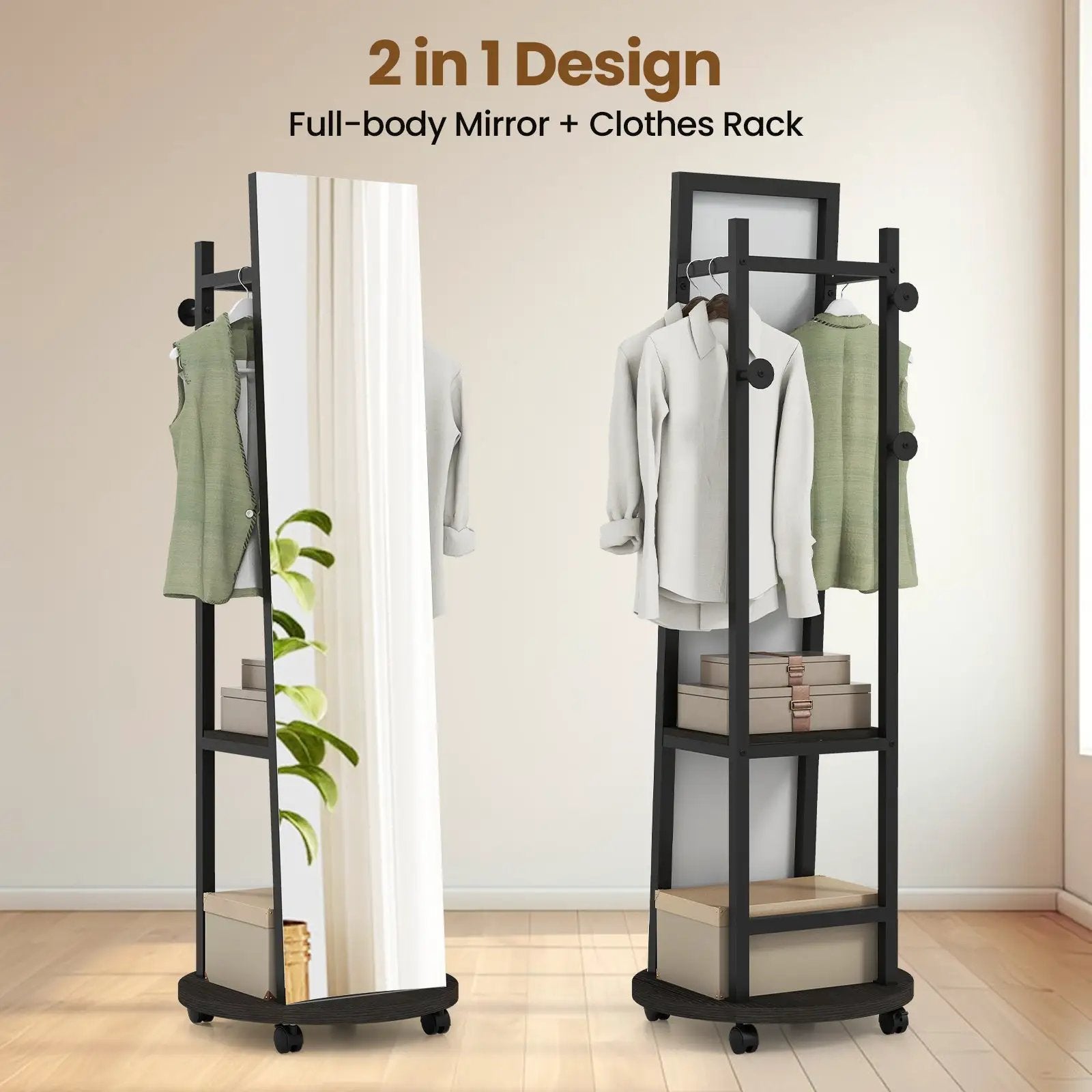 Coat Rack with Full Length Mirror Freestanding Coat Tree with 3 Hooks by DirectDeals
