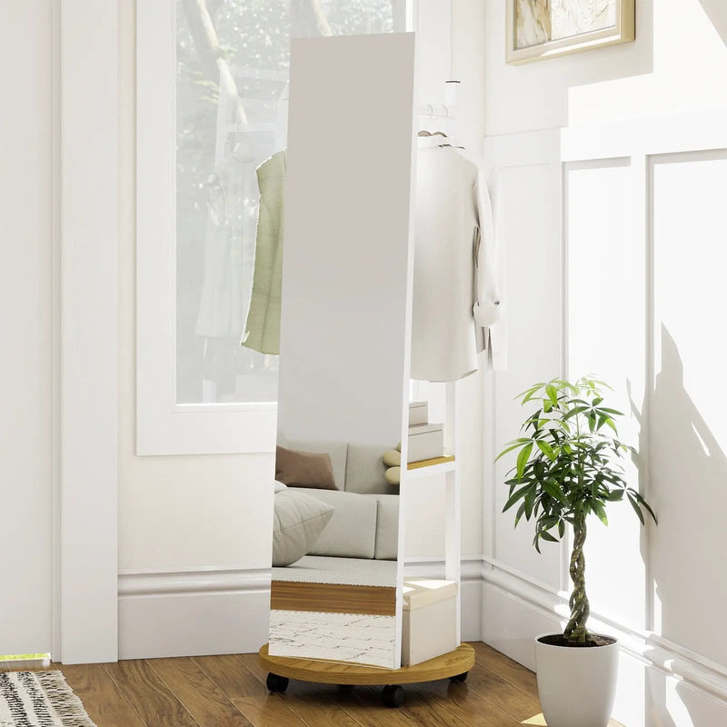 Coat Rack with Full Length Mirror Freestanding Coat Tree with 3 Hooks by DirectDeals