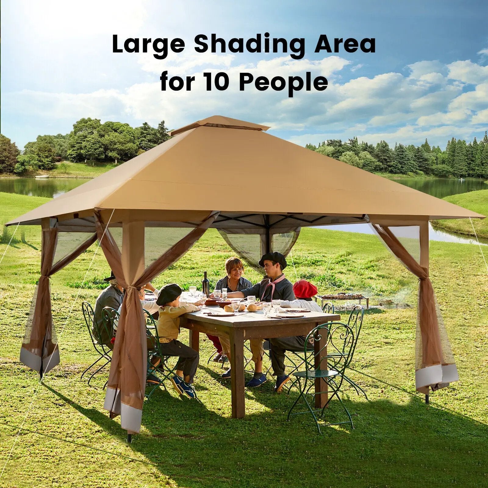 13 x 13 Feet Pop-up Instant Canopy Tent with Mesh Sidewall by DirectDeals